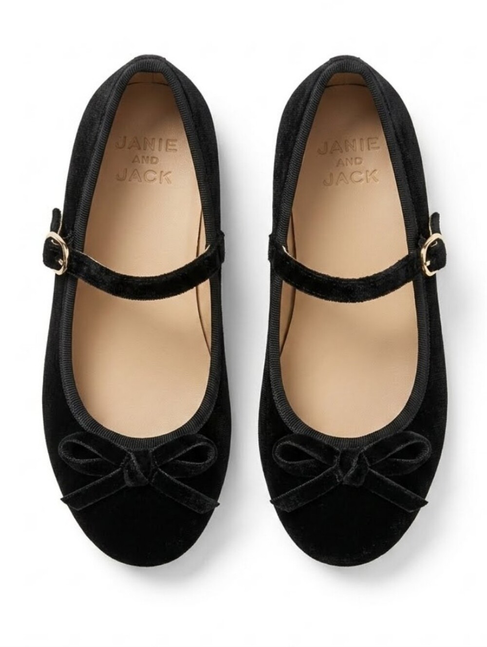 Janie and Jack Black Velvet Mary Jane Flats with Bow Accent Sz 11